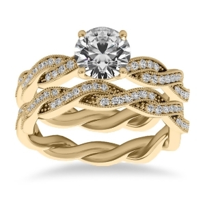 Diamond Twisted Bridal Set Setting 14k Yellow Gold 0.42ct - All