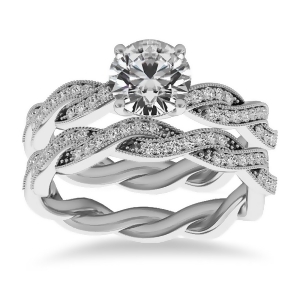 Diamond Twisted Bridal Set Setting 14k White Gold 0.42ct - All