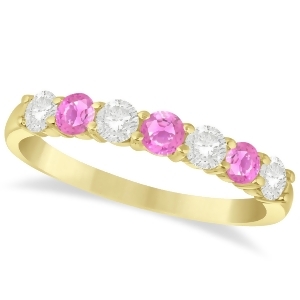 Diamond and Pink Sapphire 7 Stone Wedding Band 14k Yellow Gold 0.75ct - All