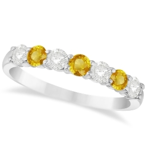 Diamond and Yellow Sapphire 7 Stone Wedding Band 14k White Gold 0.75ct - All