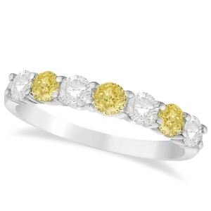 White and Yellow Diamond 7 Stone Wedding Band 14k White Gold 1.00ct - All