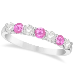 Diamond and Pink Sapphire 7 Stone Wedding Band 14k White Gold 0.75ct - All