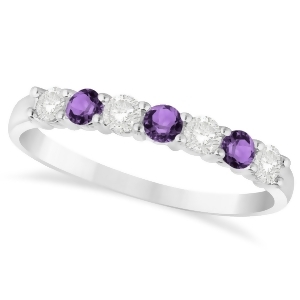 Diamond and Amethyst 7 Stone Wedding Band 14k White Gold 0.50ct - All