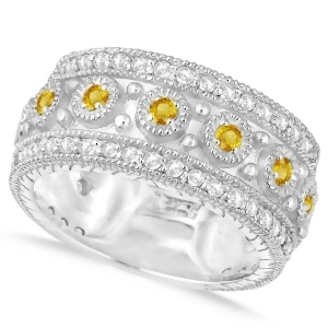 Yellow Sapphire Byzantine Vintage Anniversary Band 14k White Gold 1.15ct - All