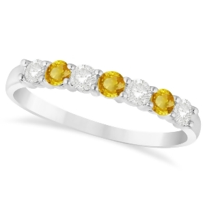 Diamond and Yellow Sapphire 7 Stone Wedding Band 14k White Gold 0.50ct - All
