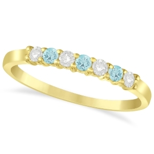 Diamond and Aquamarine 7 Stone Wedding Band 14k Yellow Gold 0.26ct - All