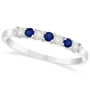 Diamond and Blue Sapphire 7 Stone Wedding Band 14k White Gold 0.26ct - All