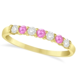 Diamond and Pink Sapphire 7 Stone Wedding Band 14k Yellow Gold 0.34ct - All