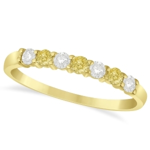 White and Yellow Diamond 7 Stone Wedding Band 14k Yellow Gold 0.34ct - All