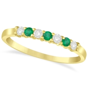 Diamond and Emerald 7 Stone Wedding Band 14k Yellow Gold 0.26ct - All