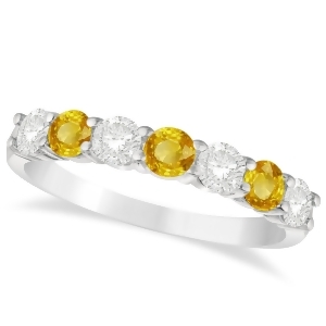 Diamond and Yellow Sapphire 7 Stone Wedding Band 14k White Gold 1.00ct - All