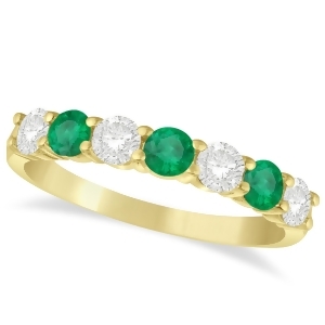 Diamond and Emerald 7 Stone Wedding Band 14k Yellow Gold 1.00ct - All