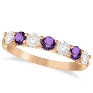 Diamond and Amethyst 7 Stone Wedding Band 14k Rose Gold 1.00ct - All