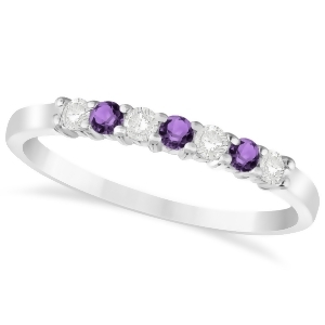 Diamond and Amethyst 7 Stone Wedding Band 14k White Gold 0.26ct - All