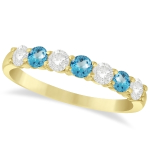 Diamond and Blue Topaz 7 Stone Wedding Band 14k Yellow Gold 0.75ct - All