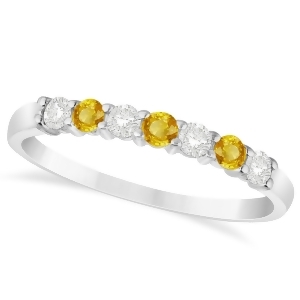 Diamond and Yellow Sapphire 7 Stone Wedding Band 14k White Gold 0.34ct - All