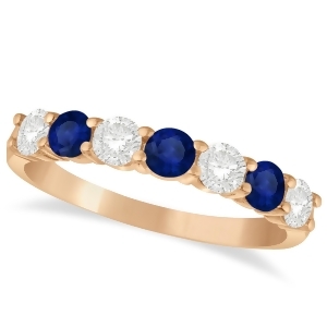 Diamond and Blue Sapphire 7 Stone Wedding Band 14k Rose Gold 1.00ct - All