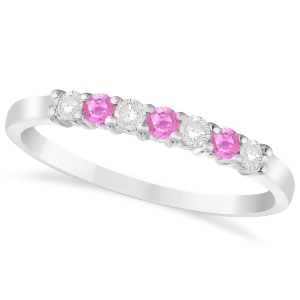 Diamond and Pink Sapphire 7 Stone Wedding Band 14k White Gold 0.26ct - All