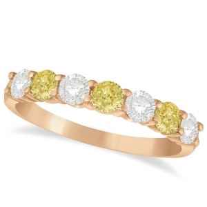 White and Yellow Diamond 7 Stone Wedding Band 14k Rose Gold 1.00ct - All