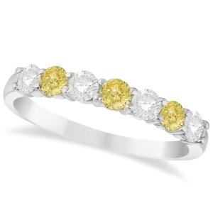 White and Yellow Diamond 7 Stone Wedding Band 14k White Gold 0.75ct - All
