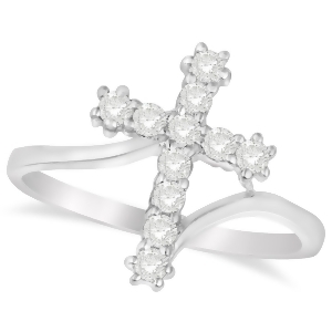 Diamond Religious Cross Twisted Ring 14k White Gold 0.33ct - All