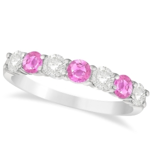 Diamond and Pink Sapphire 7 Stone Wedding Band 14k White Gold 1.00ct - All