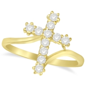 Diamond Religious Cross Twisted Ring 14k Yellow Gold 0.33ct - All
