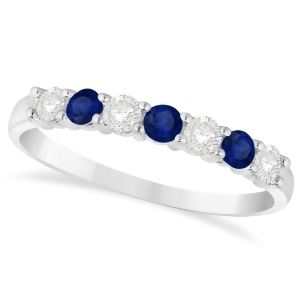 Diamond and Blue Sapphire 7 Stone Wedding Band 14k White Gold 0.50ct - All