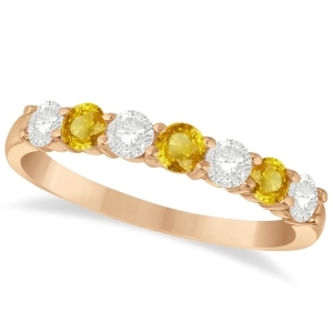 Diamond and Yellow Sapphire 7 Stone Wedding Band 14k Rose Gold 0.75ct - All