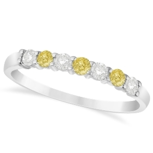 White and Yellow Diamond 7 Stone Wedding Band 14k White Gold 0.34ct - All
