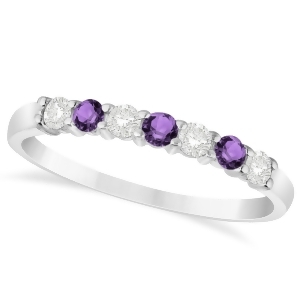 Diamond and Amethyst 7 Stone Wedding Band 14k White Gold 0.34ct - All