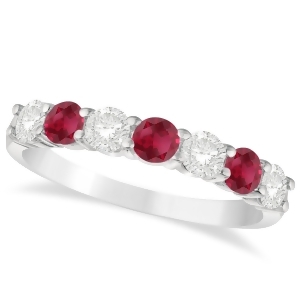 Diamond and Ruby 7 Stone Wedding Band 14k White Gold 1.00ct - All