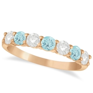 Diamond and Aquamarine 7 Stone Wedding Band 14k Rose Gold 1.00ct - All