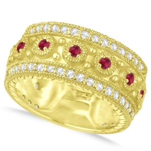 Ruby Byzantine Vintage Anniversary Band 14k Yellow Gold 1.15ct - All