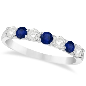 Diamond and Blue Sapphire 7 Stone Wedding Band 14k White Gold 0.75ct - All