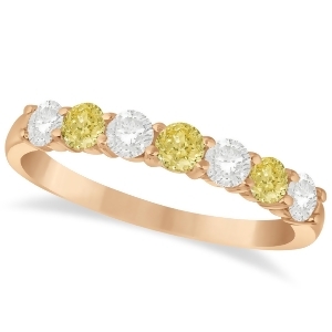 White and Yellow Diamond 7 Stone Wedding Band 14k Rose Gold 0.75ct - All