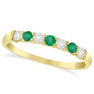 Diamond and Emerald 7 Stone Wedding Band 14k Yellow Gold 0.34ct - All