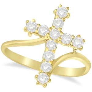 Diamond Religious Cross Twisted Ring 14k Yellow Gold 0.51ct - All