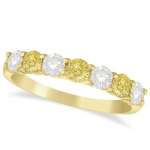 White and Yellow Diamond 7 Stone Wedding Band 14k Yellow Gold 1.00ct - All