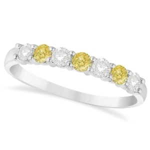 White and Yellow Diamond 7 Stone Wedding Band 14k White Gold 0.50ct - All