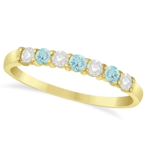 Diamond and Aquamarine 7 Stone Wedding Band 14k Yellow Gold 0.34ct - All