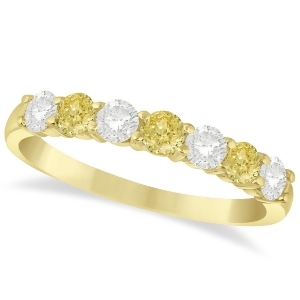White and Yellow Diamond 7 Stone Wedding Band 14k Yellow Gold 0.75ct - All