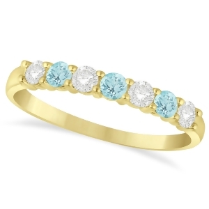 Diamond and Aquamarine 7 Stone Wedding Band 14k Yellow Gold 0.50ct - All