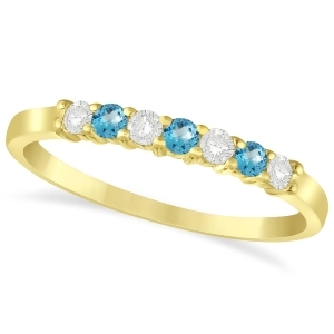 Diamond and Blue Topaz 7 Stone Wedding Band 14k Yellow Gold 0.26ct - All