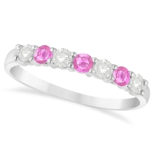 Diamond and Pink Sapphire 7 Stone Wedding Band 14k White Gold 0.50ct - All