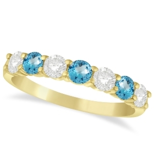 Diamond and Blue Topaz 7 Stone Wedding Band 14k Yellow Gold 1.00ct - All