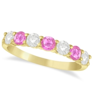 Diamond and Pink Sapphire 7 Stone Wedding Band 14k Yellow Gold 1.00ct - All