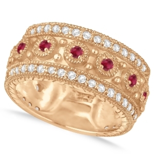 Ruby Byzantine Vintage Anniversary Band 14k Rose Gold 1.15ct - All