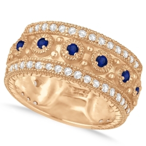 Blue Sapphire Byzantine Vintage Anniversary Band 14k Rose Gold 1.15ct - All