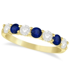 Diamond and Blue Sapphire 7 Stone Wedding Band 14k Yellow Gold 1.00ct - All